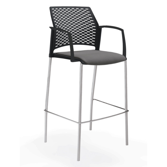 Стул Ревайнд барный с мягким сиденьем и закрытыми подлокотниками, черный, серебряный - фото 1
