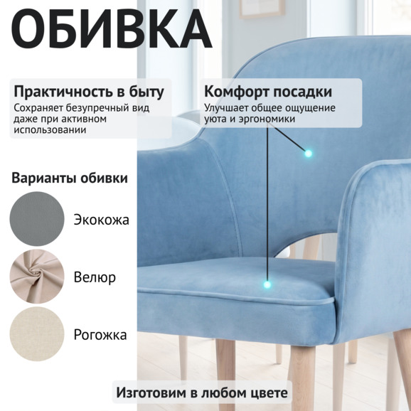 Стул Роза, велюр Вэлла 47, ножки бук морилка белая - фото 3