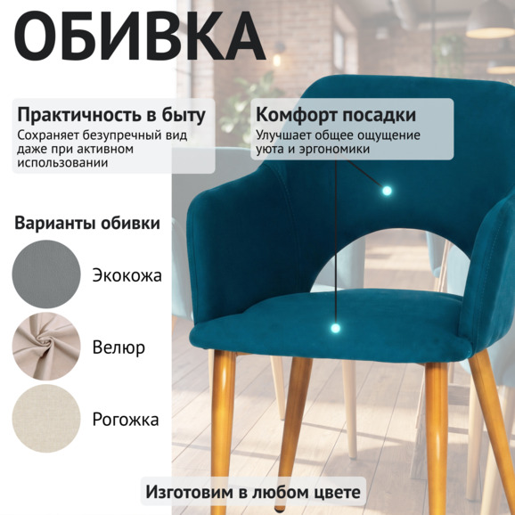 Стул Аква, синий велюр, ножки металл Бонд Чайна - фото 3