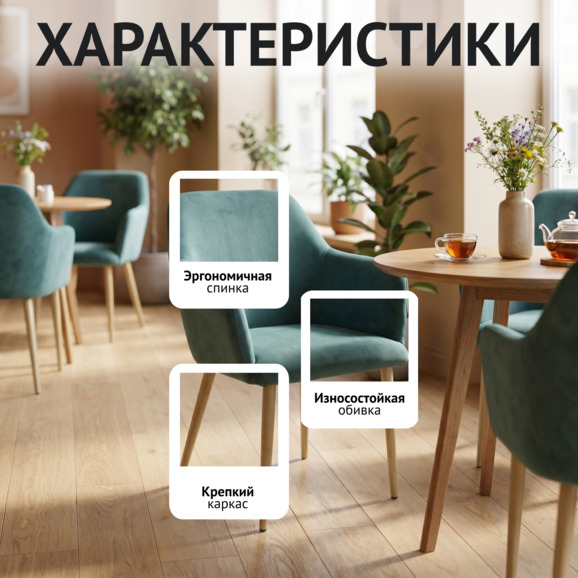 Стул Терра, велюр Нувола 73, ножки металл бежевый - фото 2