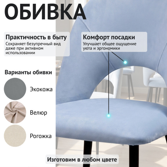 Стул Игнис, велюр Тедди 309, ножки металл черный - фото 3