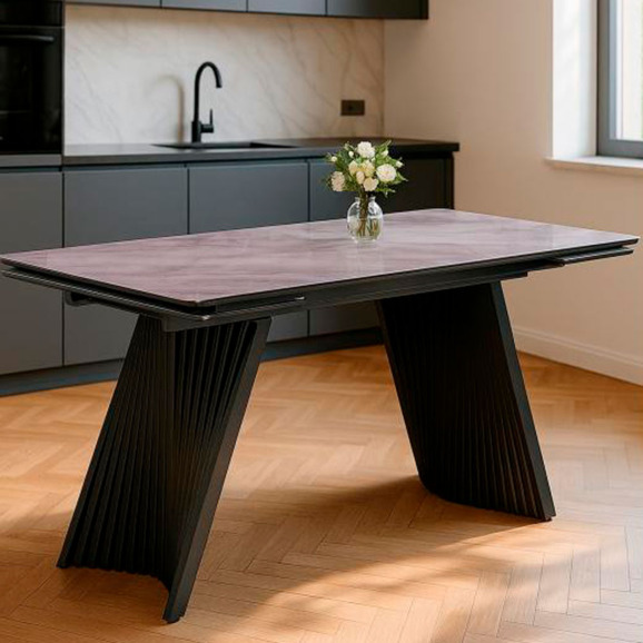 Стеклянный стол Вейв 140(200)х80 кристл серый мрамор / черный - фото 8