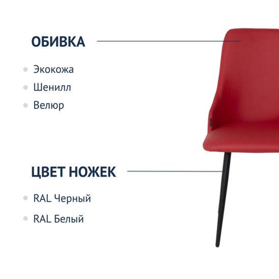 Стул Аэр, экокожа Ecotex 3021, ножки металл 32*18 RAL 3020 - фото 2