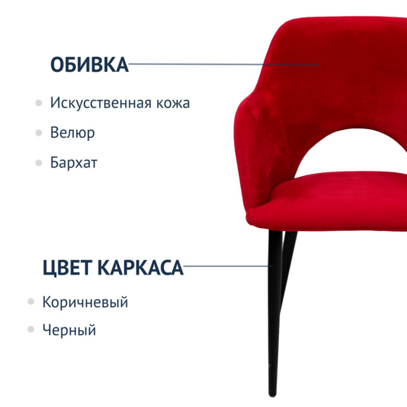 Стул Аква, ножки черные, велюр красный х2 - фото 7