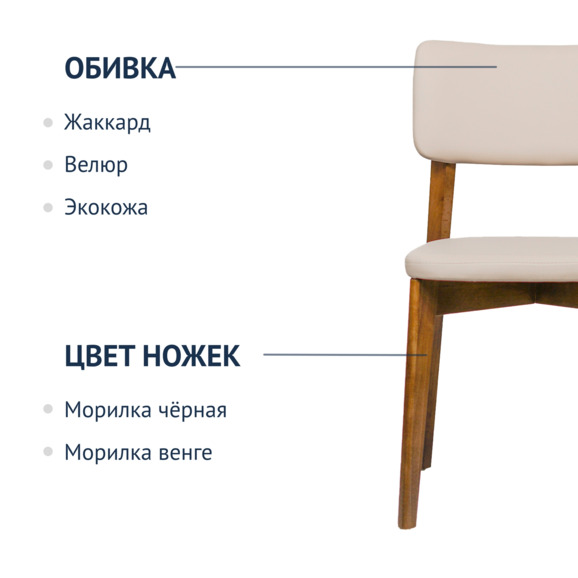 Стул Topas, экокожа Luxa cream светло-бежевый, светлый орех - фото 2