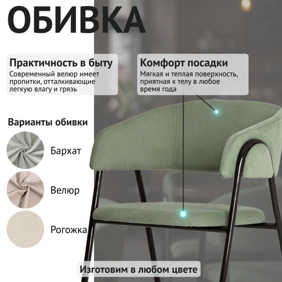 Стул Габана, велюр Ньютон киви, каркас металл - фото 3
