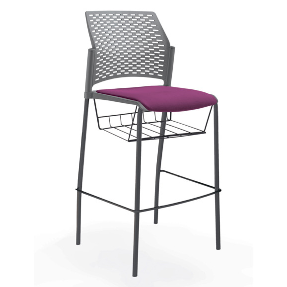 Стул Ревайнд барный с мягким сиденьем и корзиной для бумаг, серый, черный - фото 3