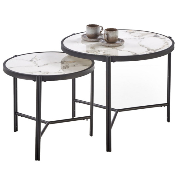 Набор журнальных столиков Analysis, белый мрамор, черный - фото 1