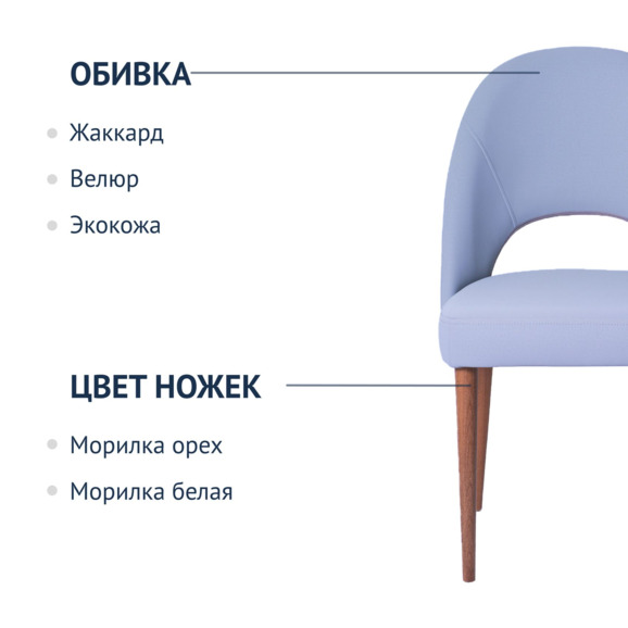 Стул Маллин, велюр светло-синий, ножки бук - фото 2