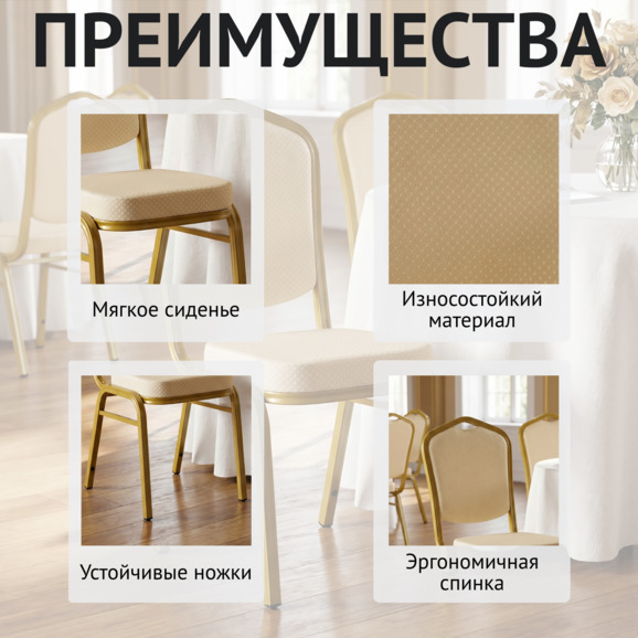Стул Хит 25мм, жаккард корона светло-бежевый, каркас золото - фото 6
