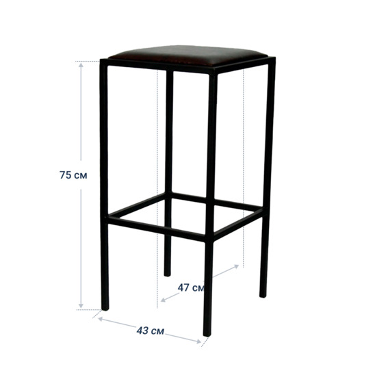 Табурет Лофт-11 М, экокожа BLACK, каркас черный муар Ral 9005 - фото 4