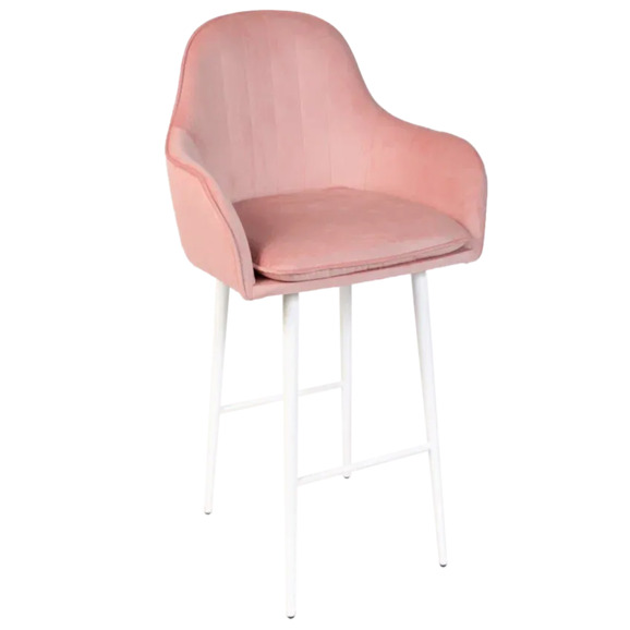 Кресло Сета, барные ножки, пудровый, белый, велюр - фото 1