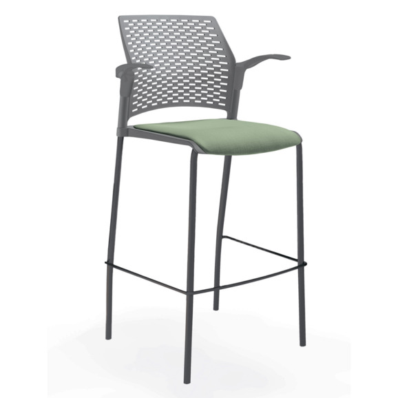 Стул Ревайнд барный с мягким сиденьем и подлокотниками, серый, черный - фото 1