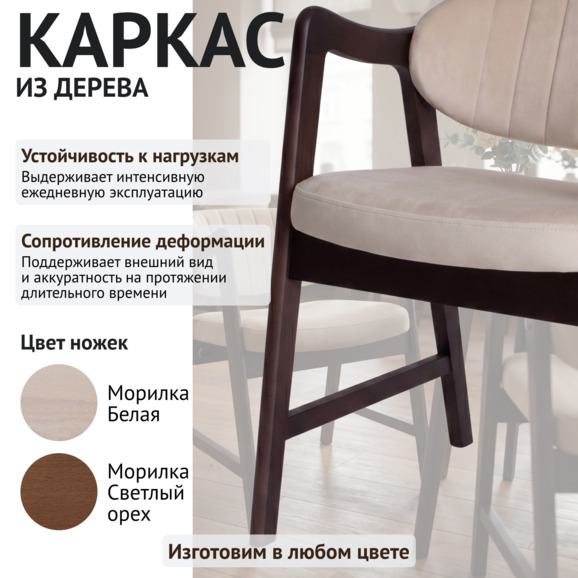 Стул Дарк, велюр Марбел 103 Креам, ножки венге Стул Дарк, велюр Марбел 103 Креам, ножки венге - фото 4