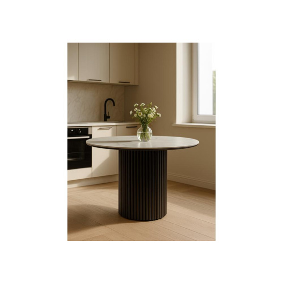 Керамический стол Барел 90 белый мрамор snow white / черный Керамический стол Барел 90 белый мрамор snow white / черный - фото 2