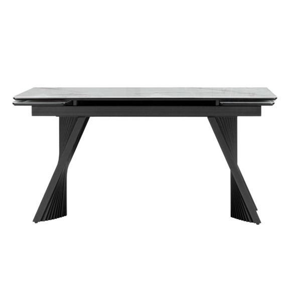 Стеклянный стол Вейв 140(200)х80 кристл белый мрамор / черный - фото 2