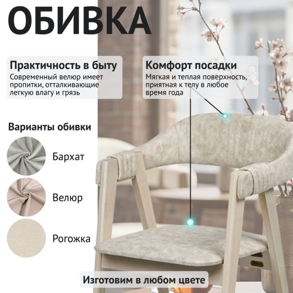 Полукресло Дольче , замша Шангрин латте, органика белая - фото 3