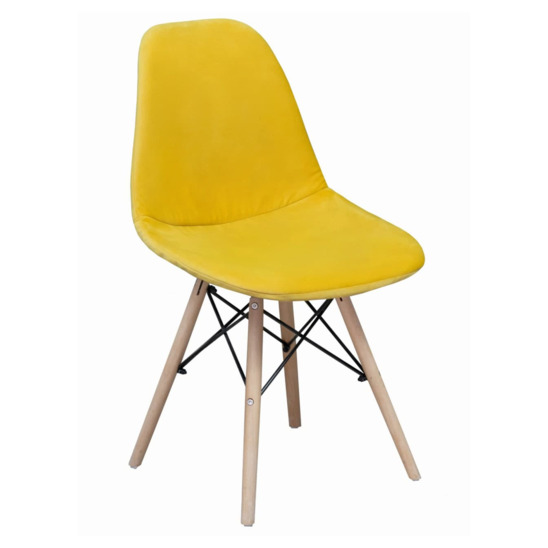 Чехол Е02 на стул Eames, уплотненный, велюр желтый - фото 1