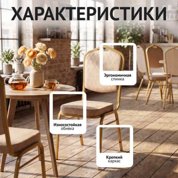 Стул Хит 20, жаккард Призма капучино, каркас золото - фото 2