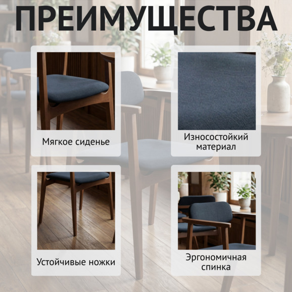 Стул Гави, велюр Коннект 76, ножки бук, морилка светлый орех - фото 6