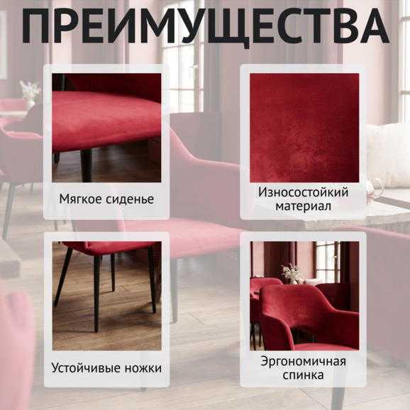 Стул Аква, ножки черные, велюр красный - фото 6