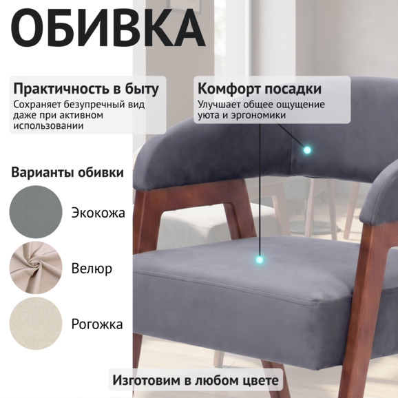 Стул Рикко, велюр Реми 83, ножки бук морилка старинный орех - фото 3