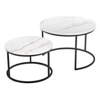 Настоящее фото товара Набор кофейных столиков Tango белый мрамор с чёрными ножками, 2шт, произведённого компанией ChiedoCover
