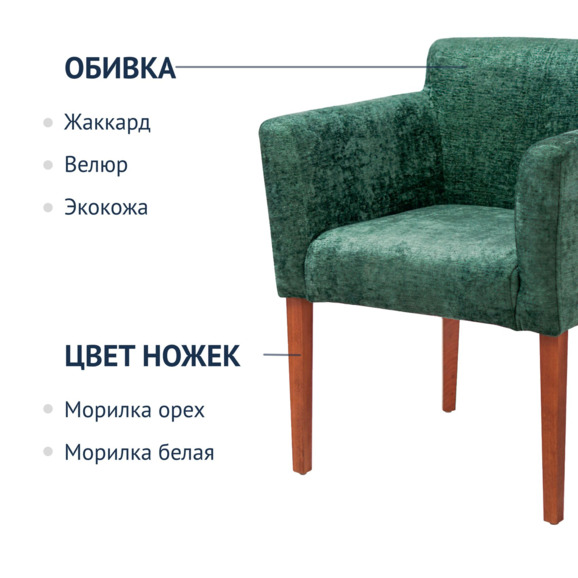 Кресло Камила, шенилл Versal 10 изумруд, красное дерево - фото 2