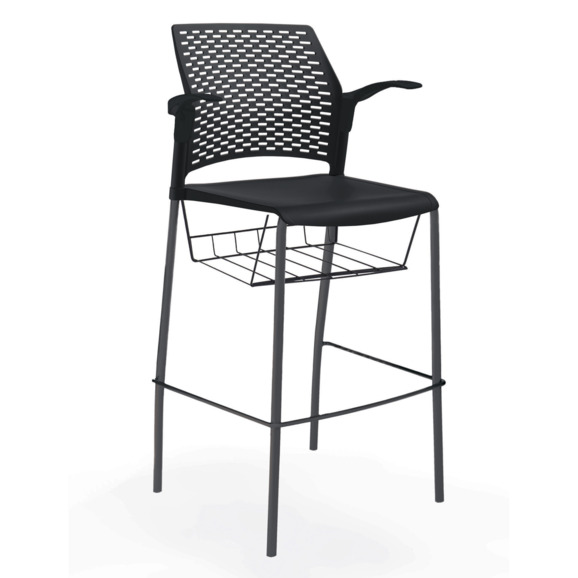 Стул Ревайнд барный с корзиной для бумаг и подлокотниками, черный - фото 1