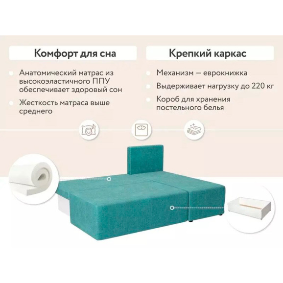 Диван-кровать угловой КАИР бирюзовый - фото 8