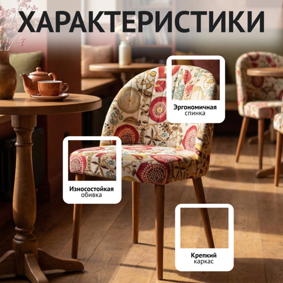 Стул Тони, гобелен Люпин, ножки бук морилка светлый орех - фото 2