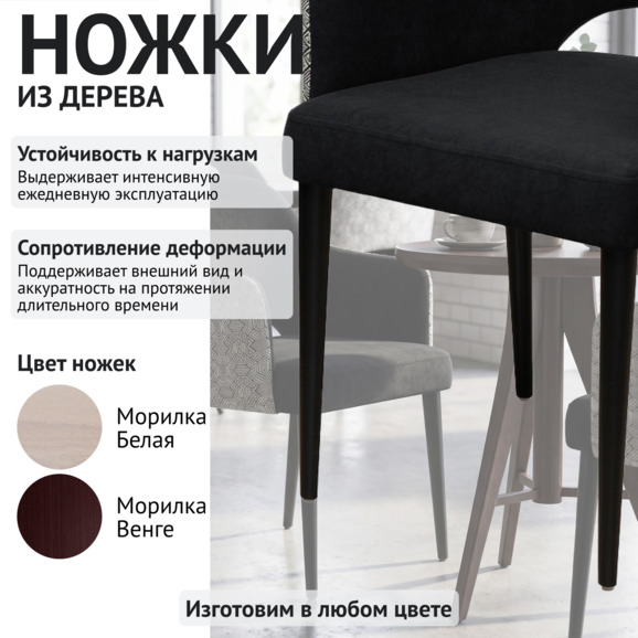 Стул Роза, велюр черный, спинка гобелен, ножки черные - фото 4