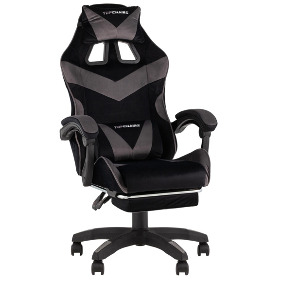 Кресло спортивное TopChairs MG-7019 велюр черно-серый - фото 1