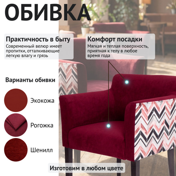 Кресло Камила, спинка велюр New York 08, сиденье велюр Teddy 646, ножки бук морилка черная - фото 3