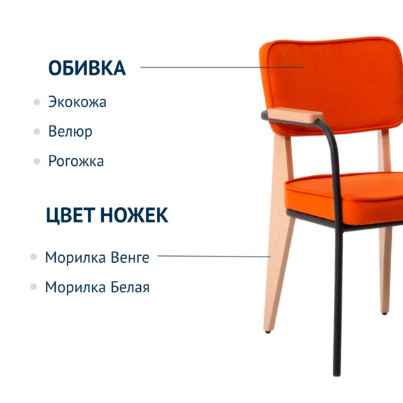 Стул Mix Orange, велюр Velutto 27, ножки бук, морилка светлый орех , каркас RAL 9005 - фото 2
