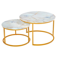 Настоящее фото товара Набор кофейных столиков Tango, бежевый мрамор, золотой, произведённого компанией ChiedoCover