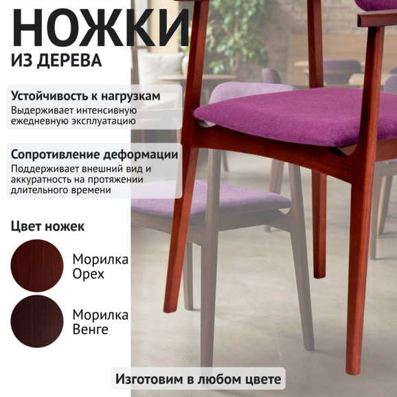 Стул Гави, велюр Шарли 10, ножки бук морилка старинный орех - фото 4