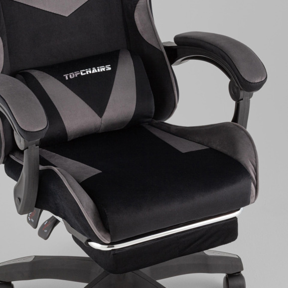 Кресло спортивное TopChairs MG-7019 велюр черно-серый - фото 6