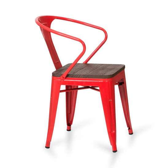 Стул Tolix Stan, красный, коричневое сиденье - фото 3