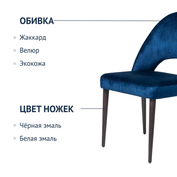 Стул Маллин, шенилл синий,спинка жаккард узор, ножки венге - фото 2