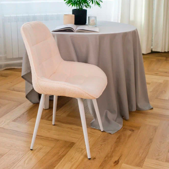 Стул Мускус, металл круглый профиль, букле, бежевый, белый - фото 5