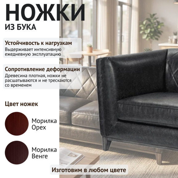 Диван Кинг, экокожа Спейс Блэк, опоры бук, морилка черная - фото 4