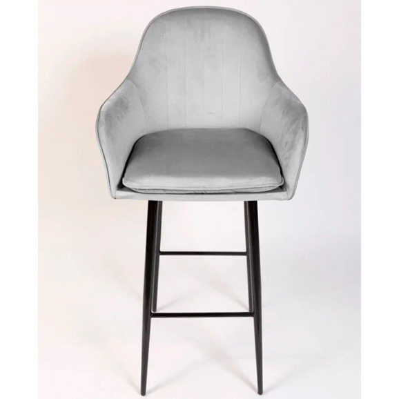 Кресло Сета, барные ножки, светло-серый, черный, велюр - фото 2