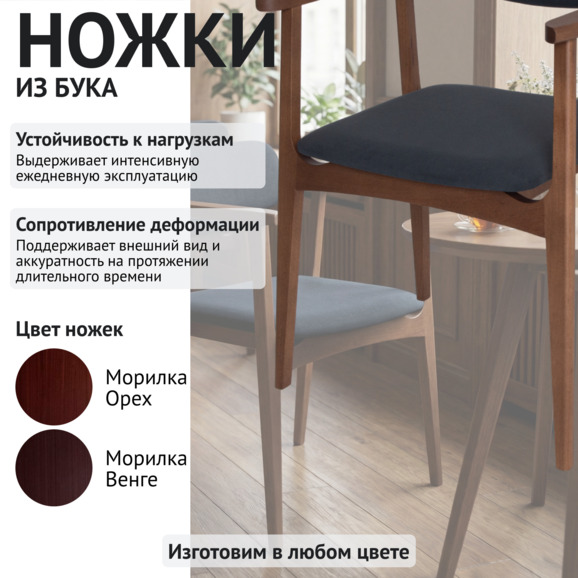 Стул Гави, велюр Коннект 76, ножки бук, морилка светлый орех - фото 4