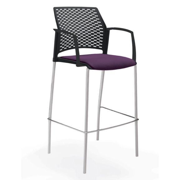 Стул Ревайнд барный с мягким сиденьем и закрытыми подлокотниками, черный, серебряный - фото 2