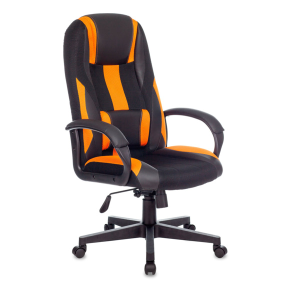 Кресло игровое TopChairs ST-CYBER 9 черный/ оранжевый, текстиль/ эко.кожа крестовина пластик - фото 1