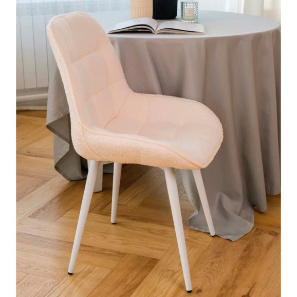 Стул Мускус, металл круглый профиль, букле, бежевый, белый - фото 6