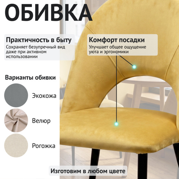 Стул Игнис, велюр Монако 07, ножки металл черный - фото 3