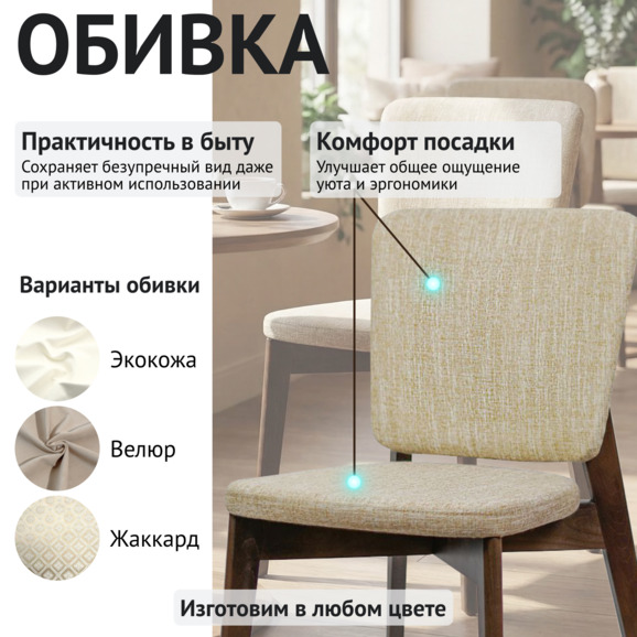 Стул Сафир, рогожка крем бинго 3, венге - фото 3