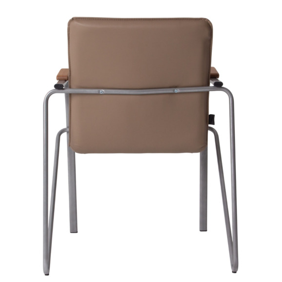 Стул Самба, кожзам Пегасо Капучино, каркас серебро, подлокотники бук, под лак - фото 10